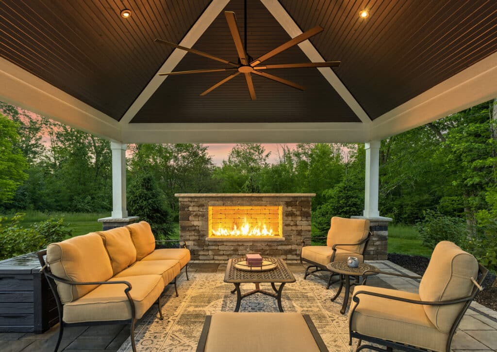 Outdoor Fire Feature In Covered Outdoor Living Space