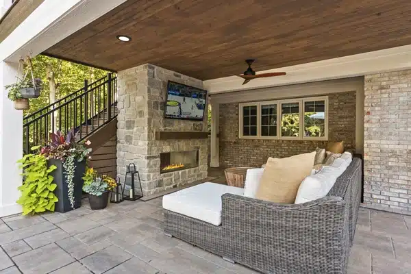 Covered Outdoor Living Space With Audio and Video Technology in Fishers Indiana