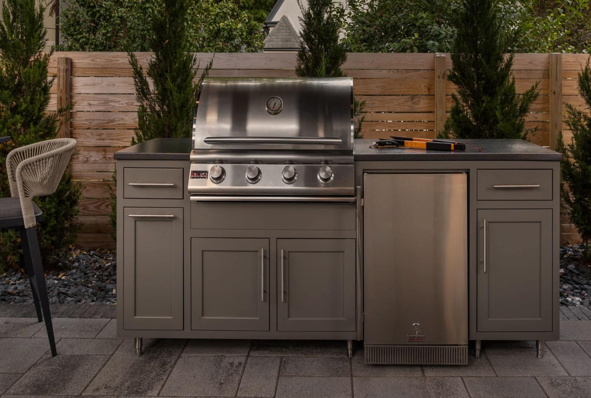 outdoor cabinets with refrigerator and built-in grill