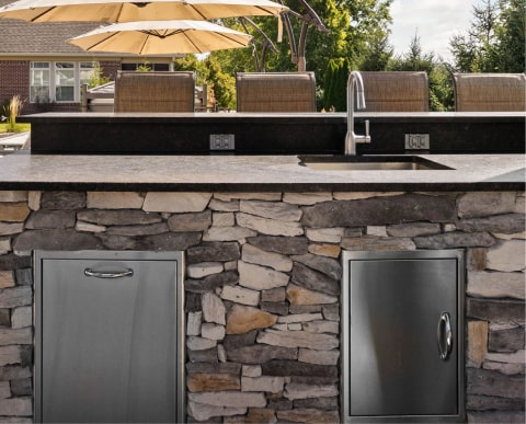 outdoor refrigerator and bar area