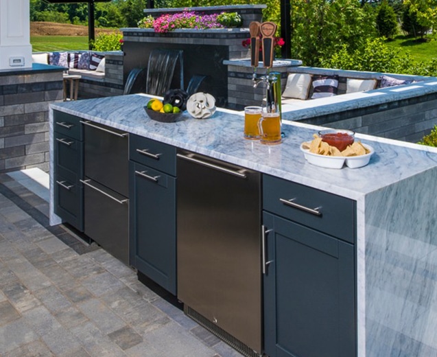 luxury outdoor cabinet with waterfall countertop