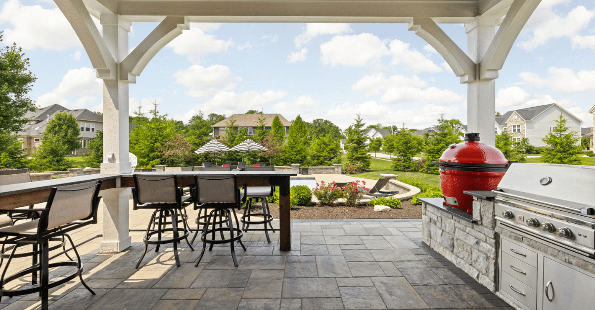 Kitchen under a covered living space